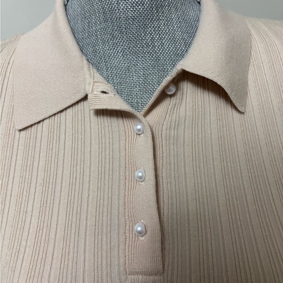 Make Beige Ribbed Polo Top - Picture 4 of 7